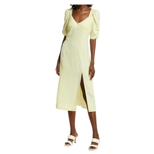 NWOT OPEN EDIT Puff Sleeve Midi Dress in Yellow- Ivory Daisy‎ Distort (S)